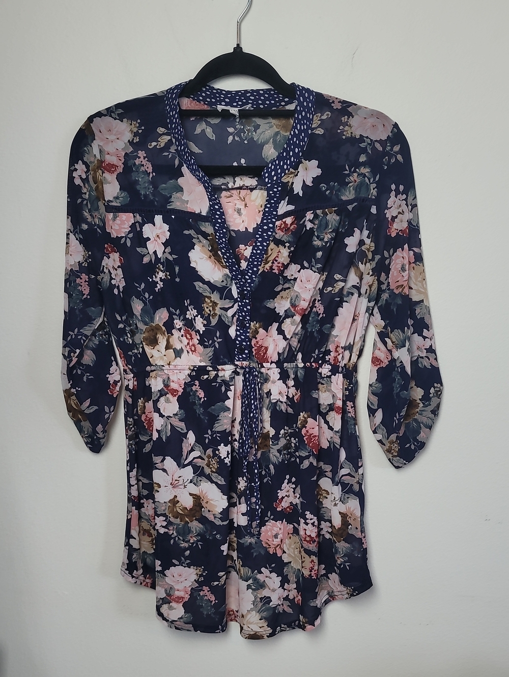 SirenLily Maternity Floral Print Tie Waist Button Down Tunic Top